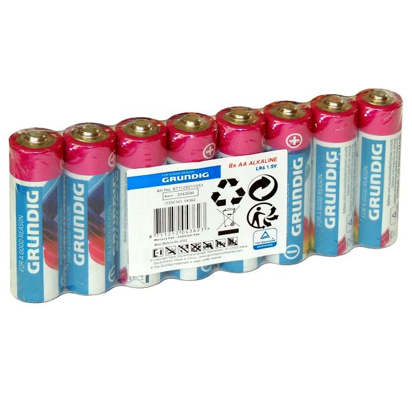 8 Stück AA / Mignon Alkaline-Batterien, Grundig