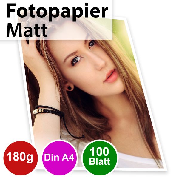 180g Mattes Foto-Papier, Inkjet Din A4, 100 Blatt
