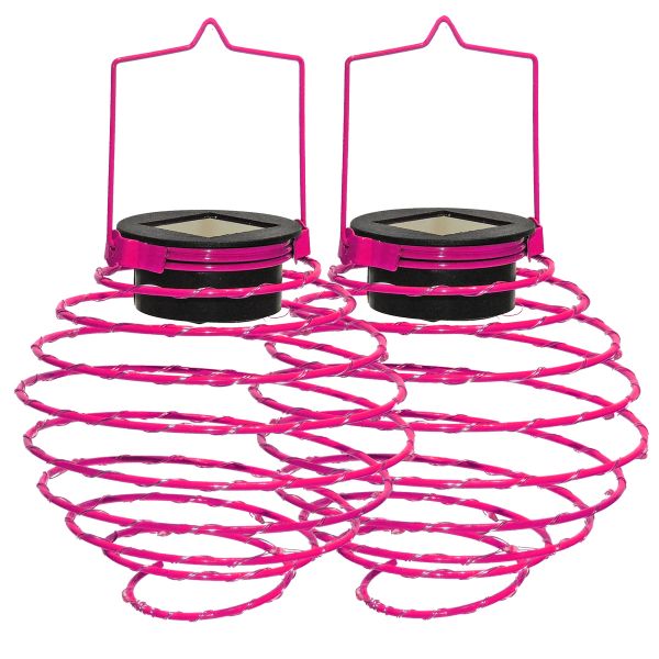 LED Solar Spiral-Laterne pink im 2er Set