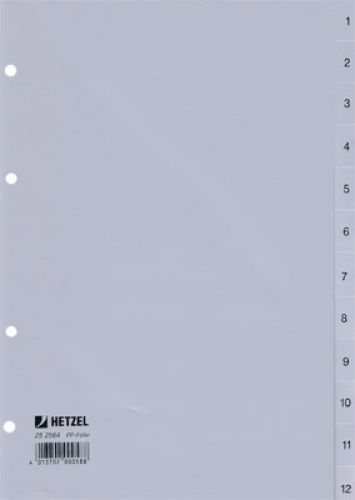 Ordnerregisterregister, A4, grau, Zahlen (1-12)