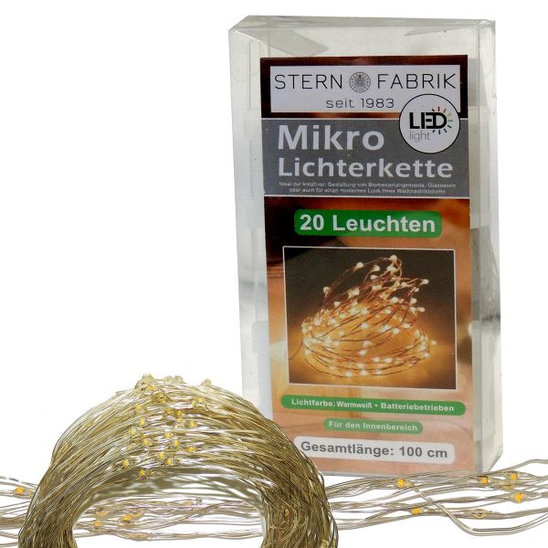LED Lichterkette 20 Mikro-LED am Silberdraht 100cm, iP44