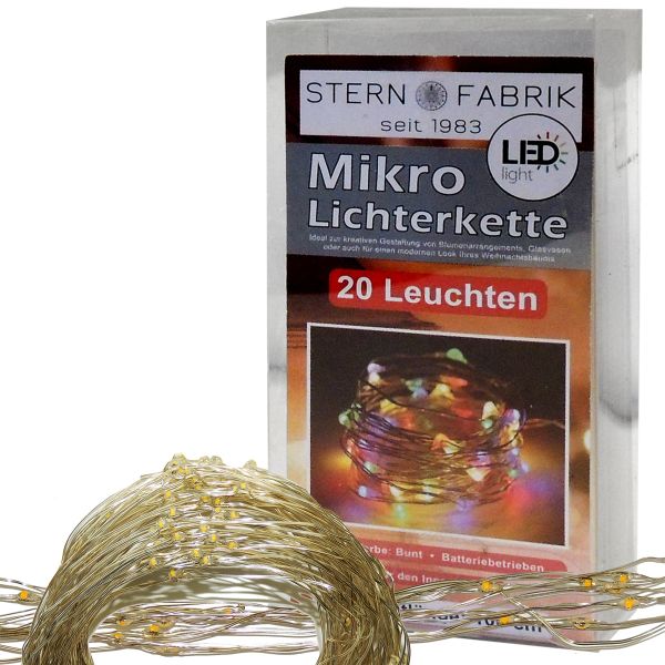 LED Lichterkette Mikro, 20 bunte Mikro-LED 105cm